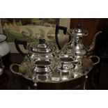 A VINERS SILVER PLATED FOUR PIECE TEA SERVICE ON SILVER PLATED SERVING TRAY (5)