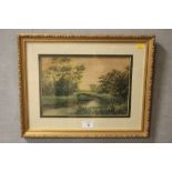 A GILT FRAMED AND GLAZED ENGLISH WATERCOLOUR DEPICTING A RIVER SCENE SIGNED W. TURNER 1899