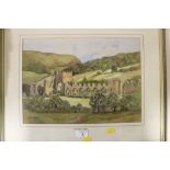 A FRAMED AND GLAZED WATERCOLOUR OF LLANTHONY ABBEY SIGNED LOWER LEFT GWYN RICHARDS