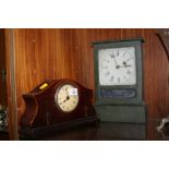 A WOODEN MANTLE CLOCK PLUS ANOTHER