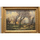 A GILT FRAMED OIL ON BOARD OF A COUNTRY LANE, LABEL VERSO READS 'SUSSEX LANDSCAPE' 'EDWIN HARRIS'