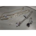 A QUANTITY OF SILVER NECKLACES ETC