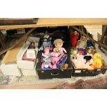 TWO BOXES OF MODERN TOYS, TO INCLUDE REMOTE CONTROL TOYS AND THREE BOXED FRANKLIN MINT DOLLS