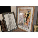 A SALVADOR DALI EXHIBITION POSTER TOGETHER WITH SURREALIST PENCIL SKETCH