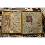 A PAIR OF FRAMED AND GLAZED GOLD LEAF MANUSCRIPTS