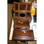 THREE TREEN BOXES TO INCLUDE - 19TH CENTURY MAHOGANY TEA CADDY, WRITING BOX & 1 OTHER