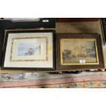 HAROLD E H NELSON FRAMED AND GLAZED HARBOUR SCENE SIGNED LOWER RIGHT TOGETHER WITH A WATERCOLOUR