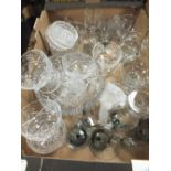 A TRAY OF MIXED GLASSWARE - TO INCLUDE CUT GLASS