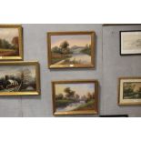 A PAIR OF GILT FRAMED OILS ON BOARD DEPICTING RIVERSIDE SCENES SIGNED W. ROGERS