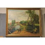 A FRAMED OIL PAINTING OF FLATFORD MILL