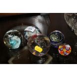 FIVE GLASS PAPERWEIGHTS