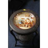 AN EBONISED POT POURRI HALL TABLE WITH PLATE