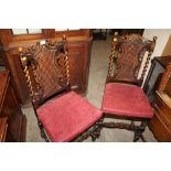 A PAIR OF OAK BARLEY TWIST CARVED CHAIRS