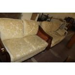 A BERGERE STYLE TWO PIECE UPHOLSTERED SUITE