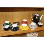 A HARLEQUIN TEA SET WITH ONE CUP MISSING