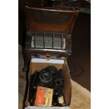 A SMALL BOX OF COLLECTABLES TO INCLUDE, AN INK STAND, tobacco pipes, pens etc. Together with AN