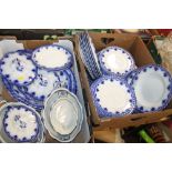 TWO TRAYS OF ASSORTED BLUE AND WHITE TEA AND DINNER WARE