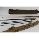 TWO VINTAGE FISHING RODS AND SOFT CARRY CASE A/F