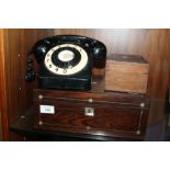 A VINTAGE TELEPHONE TOGETHER WITH TWO WOODEN BOXES