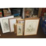 A QUANTITY OF ASSORTED PICTURES AND PRINTS TOGETHER WITH A LARGE RECTANGULAR MIRROR