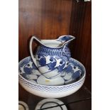 A LARGE ROYAL DOULTON HOWARD BLUE AND WHITE JUG AND BOWL SET