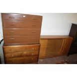 AN OAK CHEST OF DRAWERS TOGETHER WITH ANOTHER, AND A BOOKCASE¦