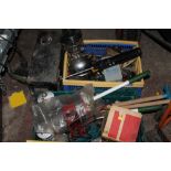 A QUANTITY OF ASSORTED TOOLS, ETC TO INCLUDE A PARAFFIN LAMP, A SMALL SACK TRUCK, ETC