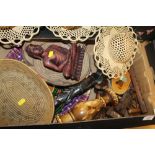 A QUANTITY OF ASSORTED AFRICAN AND NATIVE AMERICAN TRIBAL ART BASKETS, HATS, WOOD CARVING, WOVEN