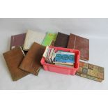 A QUANTITY OF ASSORTED STAMPS IN ALBUMS, together with a quantity of postcards, tea cards, etc