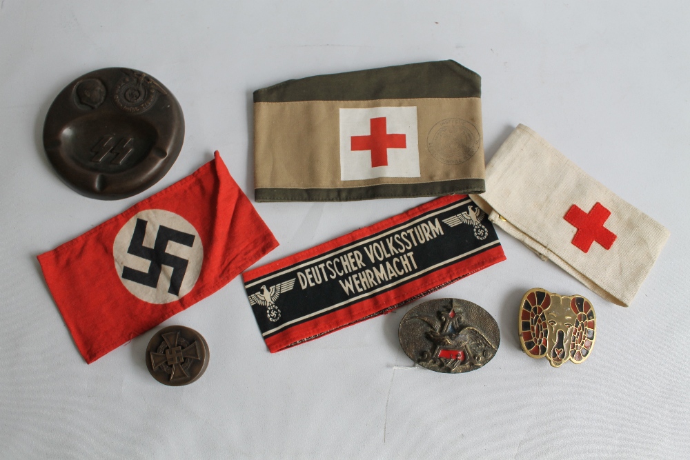 RED CROSS ARMBANDS, German armbands, buckles, ash tray etc.