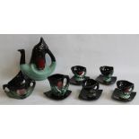 A VINTAGE MID CENTURY LAVA VALLAURIS COFFEE SET, consisting of a coffee pot, sugar bowl, milk jug