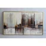 LEE REYNOLDS - SIGNED OIL ON CANVAS CITYSCAPE