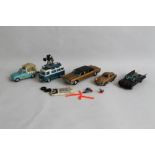 FIVE CORGI DIECAST VEHICLES to include Batmobile, James Bond Aston Martin DB5, Musical Ford Thames