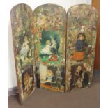 A THREE FOLD DECOUPAGE SCREEN, decorated with Victorian scraps