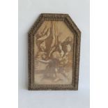 A FRAMED AND GLAZED ANTIQUE PAINTING, depicting a classical scene in decorative wooden frame