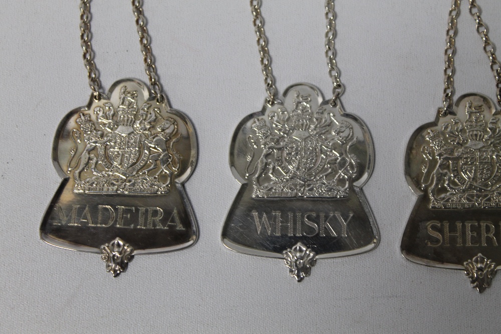 A SET OF SIX THE QUEENS JUBILEE HALLMARKED SILVER DECANTER LABELS, to include port, madeira, - Image 4 of 4