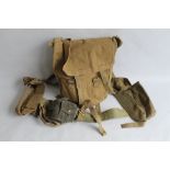 A 1937 PATTERN BACKPACK and pouches, wartime dated