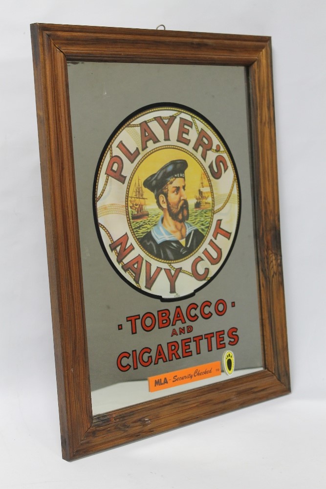 A FRAMED "PLAYERS NAVY CUT " ADVERTISING MIRROR, 50 cm x 65 cm