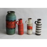 WEST GERMAN POTTERY - three jug vases and a fat lava floor vase (4)