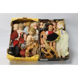 TWO BOXES OF HARD PLASTIC AND OTHER DOLLS, to include Pedigree, Rosebud, Chiltern etc