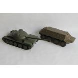 MILITARY INTEREST - TWO WOODEN MODELS, a tank and an armoured car, both green painted (2)