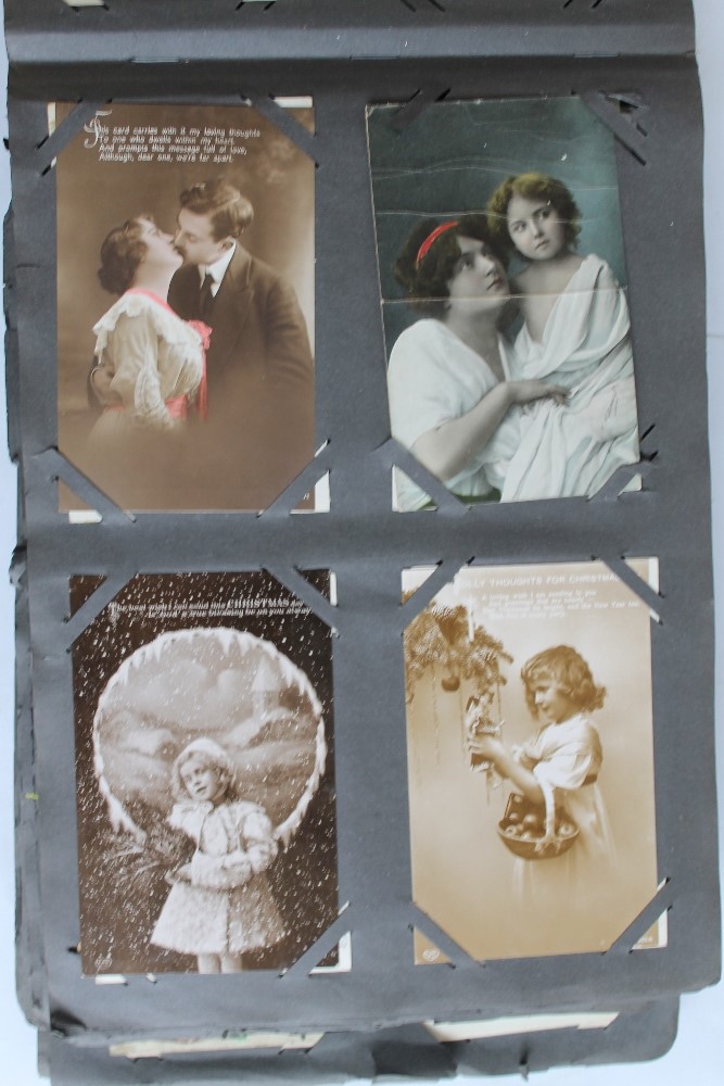 AN ALBUM OF EDWARDIAN AND LATER POSTCARDS, GREETINGS CARDS ETC. together with a quantity of loose - Image 6 of 7