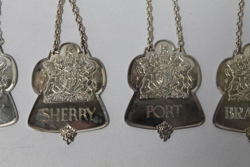 A SET OF SIX THE QUEENS JUBILEE HALLMARKED SILVER DECANTER LABELS, to include port, madeira, - Image 3 of 4