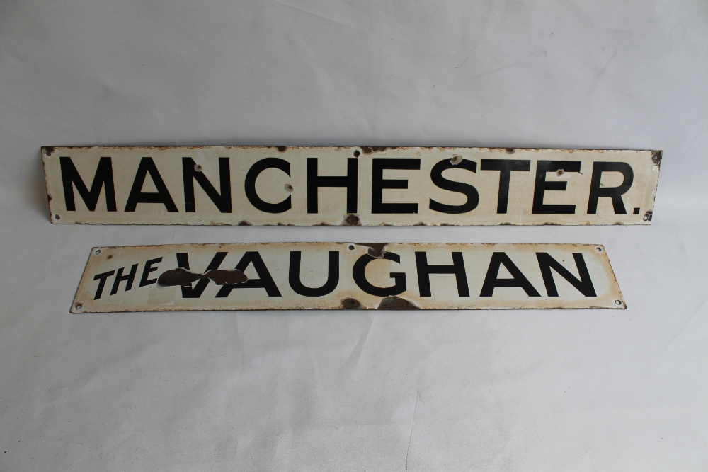 TWO ENAMEL WALL SIGNS - 'THE VAUGHAN' AND 'MANCHESTER', possibly from The Vaughan Crane Company of