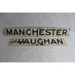 TWO ENAMEL WALL SIGNS - 'THE VAUGHAN' AND 'MANCHESTER', possibly from The Vaughan Crane Company of