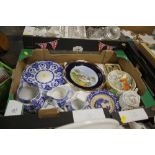 A TRAY OF ASSORTED CERAMICS TO INCLUDE A SPODE GAME BIRDS PLATE, ROYAL DOULTON ETC