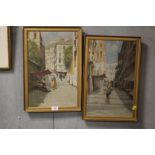 A PAIR OF GILT FRAMED OIL ON CANVAS ITALIAN STREET SCENES