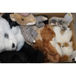 A TRAY OF VINTAGE SOFT TOYS