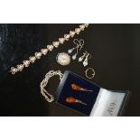 A BAG OF SILVER JEWELLERY TO INCLUDE A PAIR OF AMBER EARRINGS