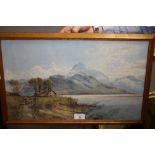 A FRAMED AND GLAZED MOUNTAINOUS LAKE SCENE WATERCOLOUR BY JOHN SYER JNR